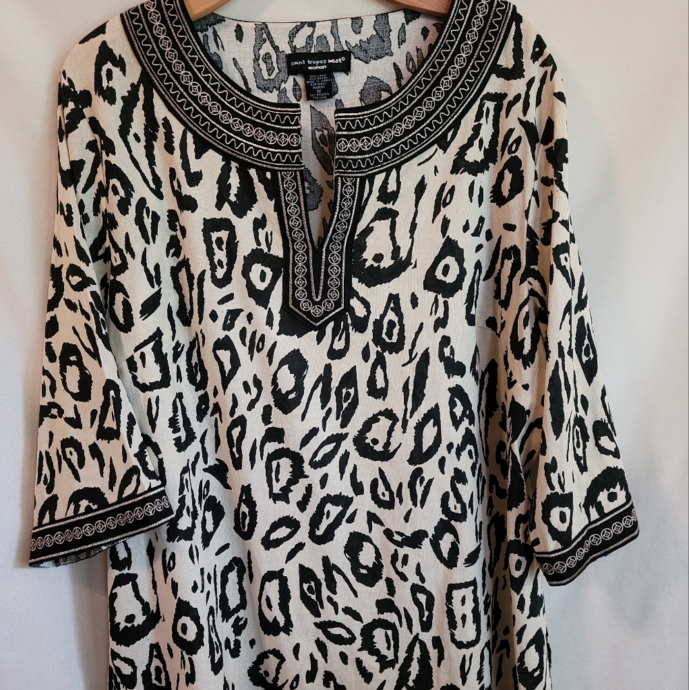 Saint Tropez West Tunic Sz 1X Animal Print Black Beige
